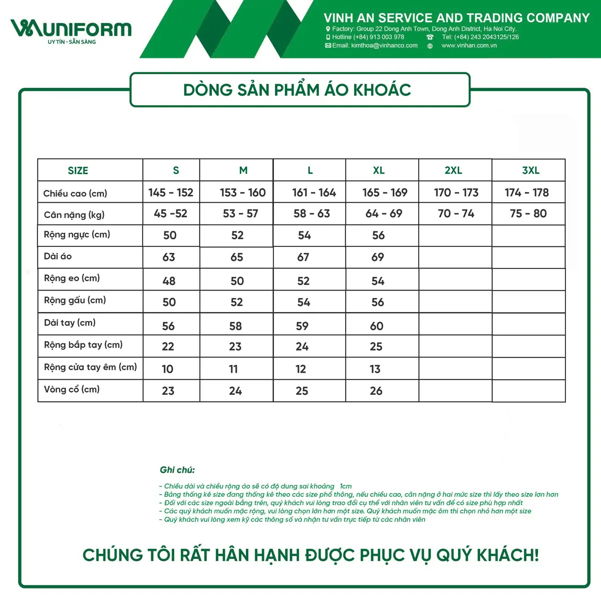 Bảng size đa dạng – Đáp ứng mọi vóc dáng nhân viên